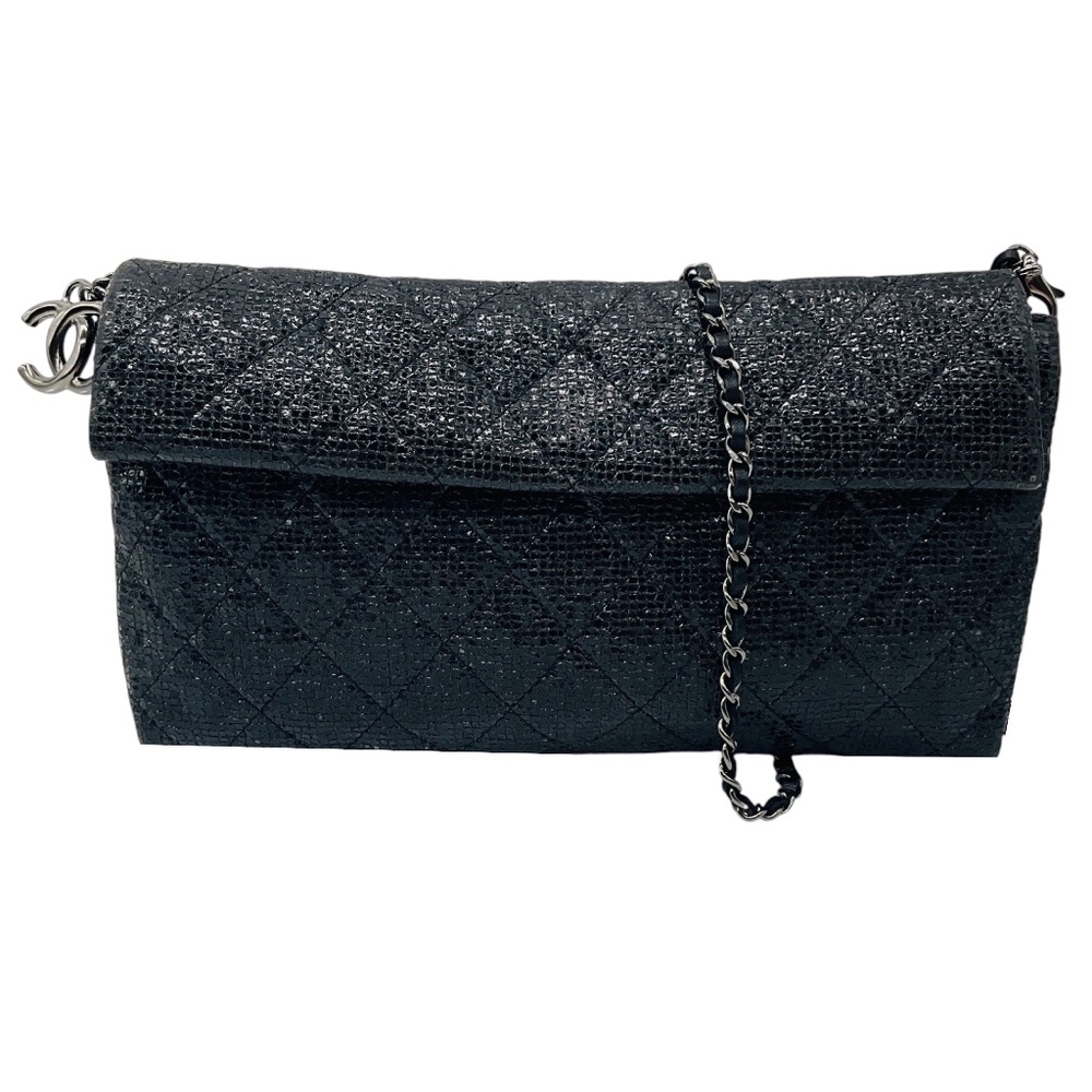 CHANEL BLACK CALFSKIN LEATHER LIMITED EDITION CHRISTMAS 2014 EVENING BAG